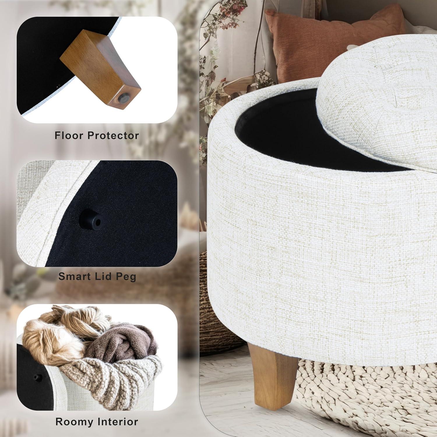 imageHomepop Home Decor Upholstered Round Tufted Foot Rest Ottoman Ottoman with Storage for Living Room amp Bedroom Decorative Home Furniture Green Clover FabricCream Textured Solid