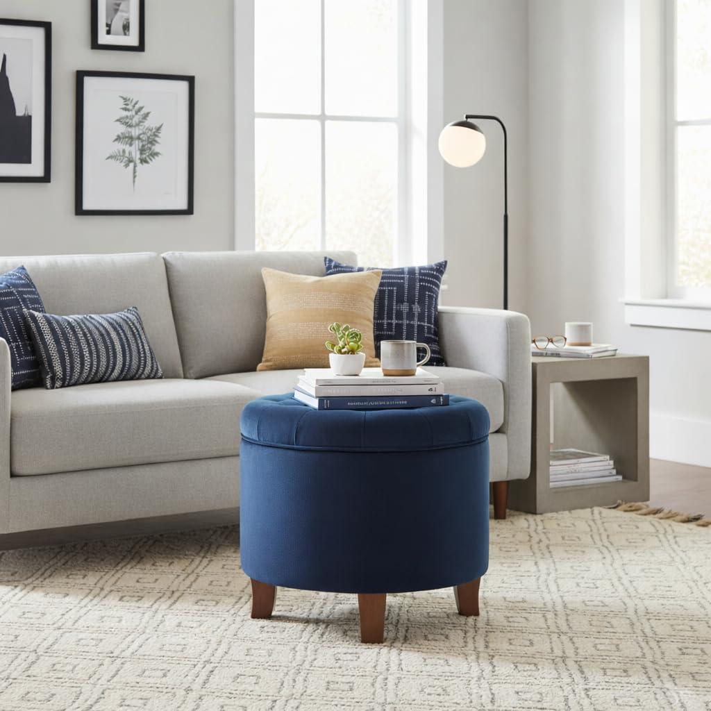 imageHomepop Home Decor Upholstered Round Tufted Foot Rest Ottoman Ottoman with Storage for Living Room amp Bedroom Decorative Home Furniture Green Clover FabricNavy