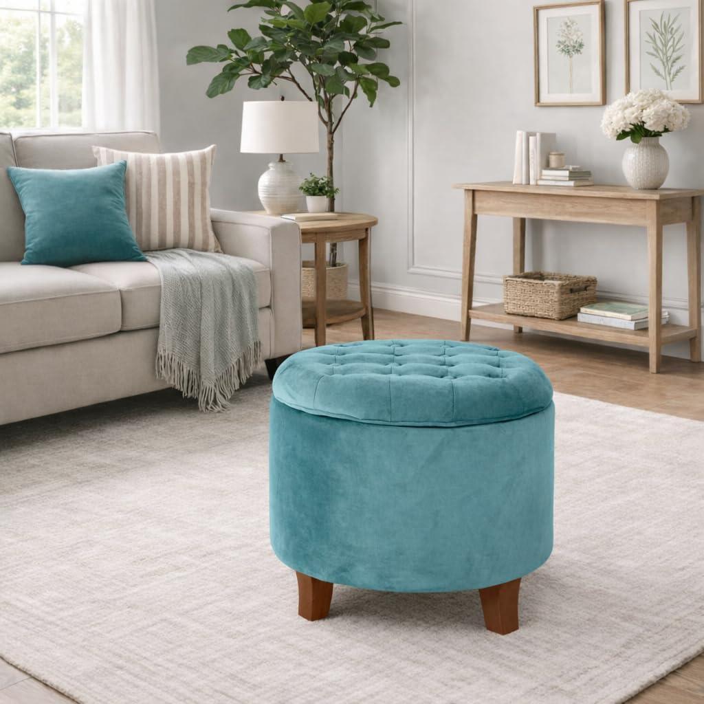 imageHomepop Home Decor Upholstered Round Tufted Foot Rest Ottoman Ottoman with Storage for Living Room amp Bedroom Decorative Home Furniture Green Clover FabricTeal