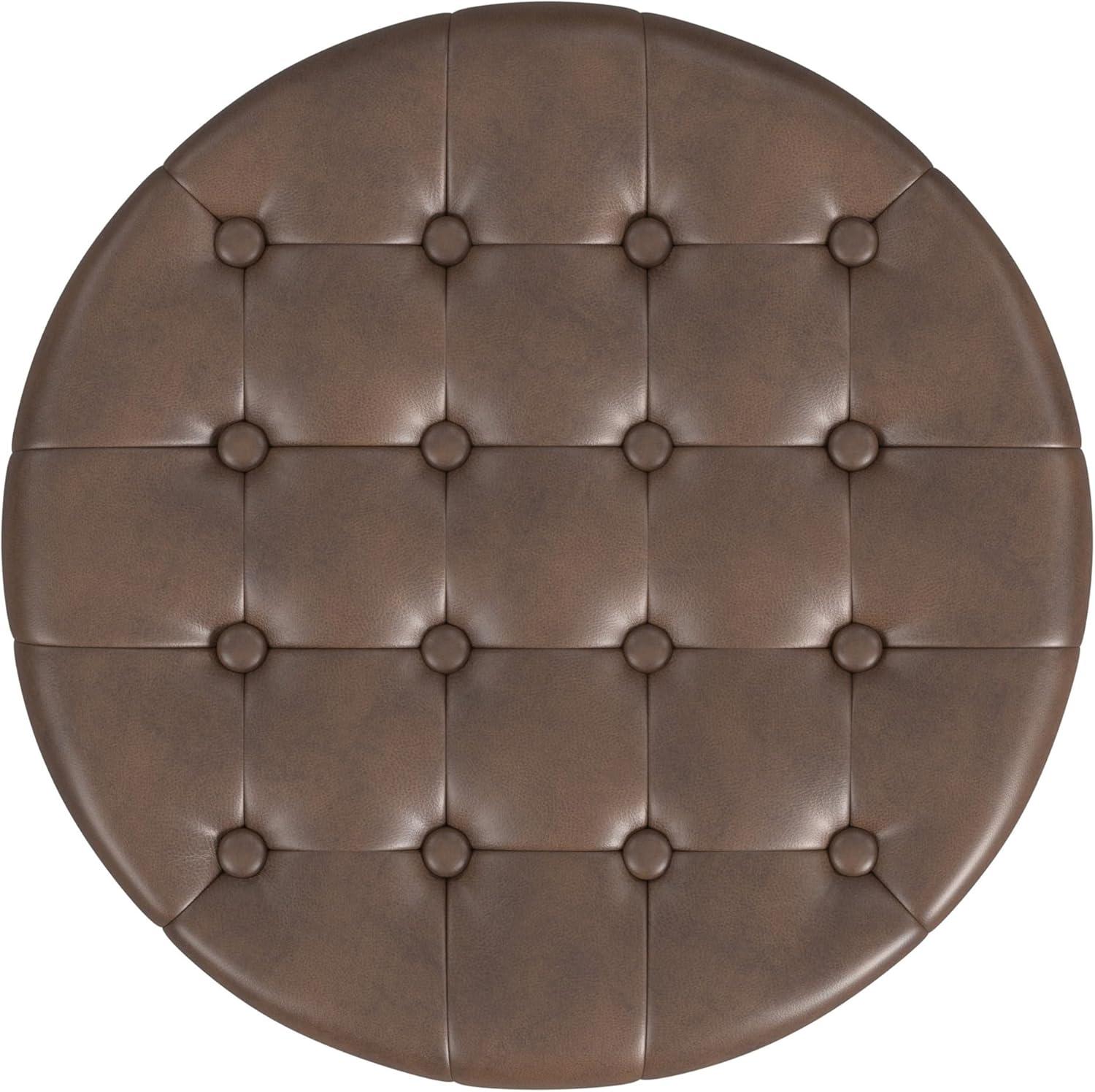 imageHomepop Home Decor Upholstered Round Tufted Foot Rest Ottoman Ottoman with Storage for Living Room amp Bedroom Decorative Home Furniture Green Clover FabricBrown Faux Leather