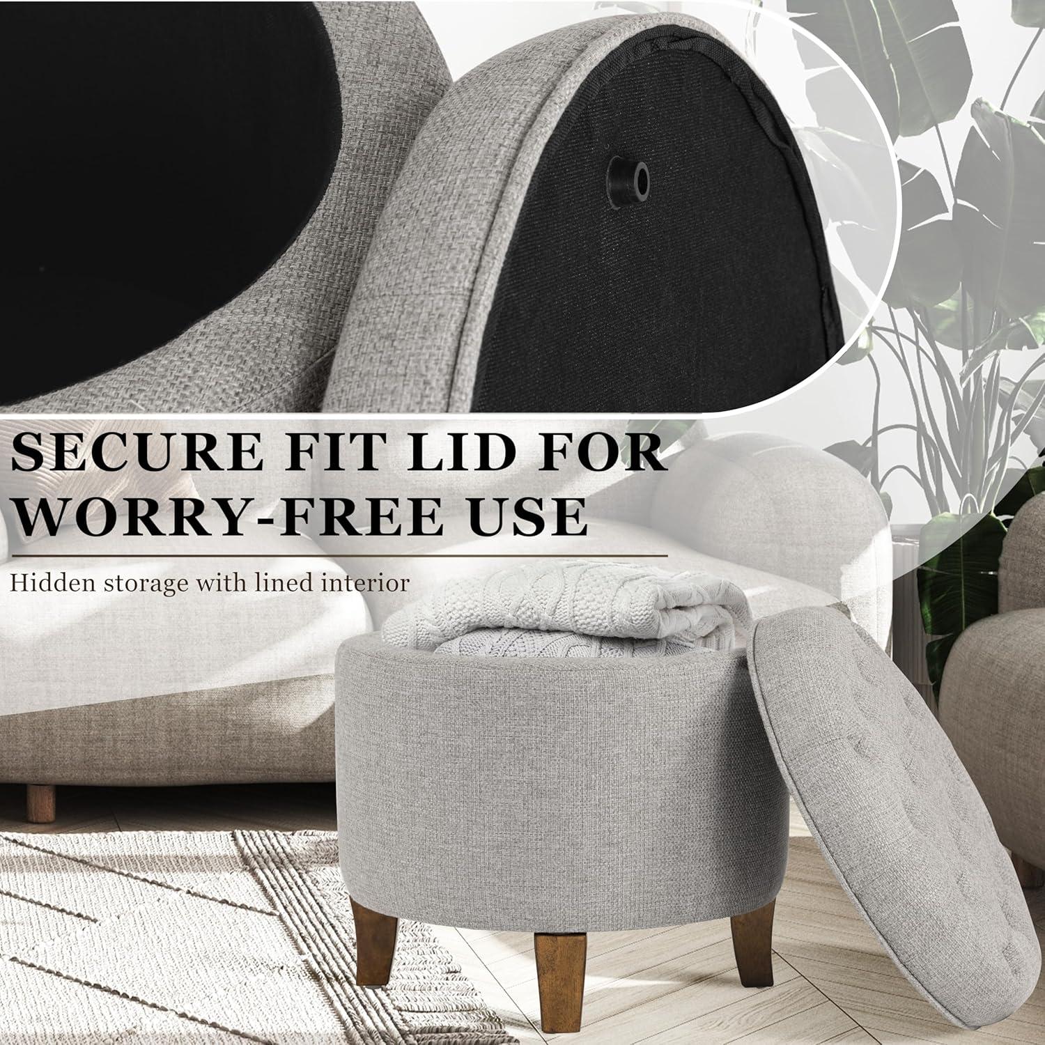 imageHomepop Home Decor Upholstered Round Tufted Foot Rest Ottoman Ottoman with Storage for Living Room amp Bedroom Decorative Home Furniture Green Clover FabricGray Fabric