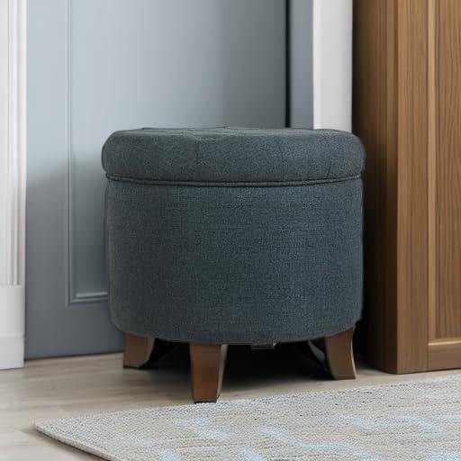 imageHomepop Home Decor Upholstered Round Tufted Foot Rest Ottoman Ottoman with Storage for Living Room amp Bedroom Decorative Home Furniture Green Clover FabricIndigo