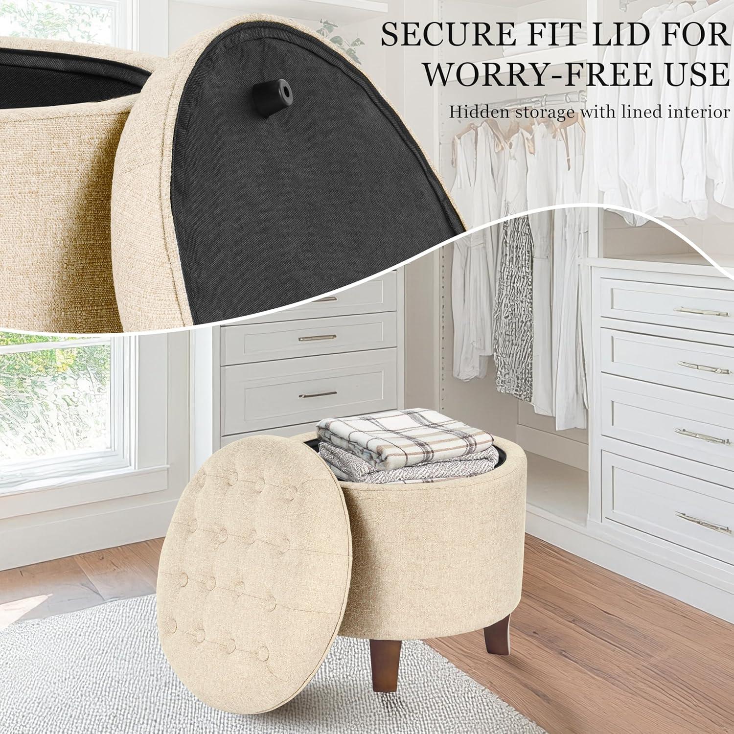 imageHomepop Home Decor Upholstered Round Tufted Foot Rest Ottoman Ottoman with Storage for Living Room amp Bedroom Decorative Home Furniture Green Clover FabricLight Brown