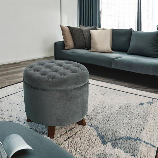 imageHomepop Home Decor Upholstered Round Tufted Foot Rest Ottoman Ottoman with Storage for Living Room amp Bedroom Decorative Home Furniture Green Clover FabricDark Gray