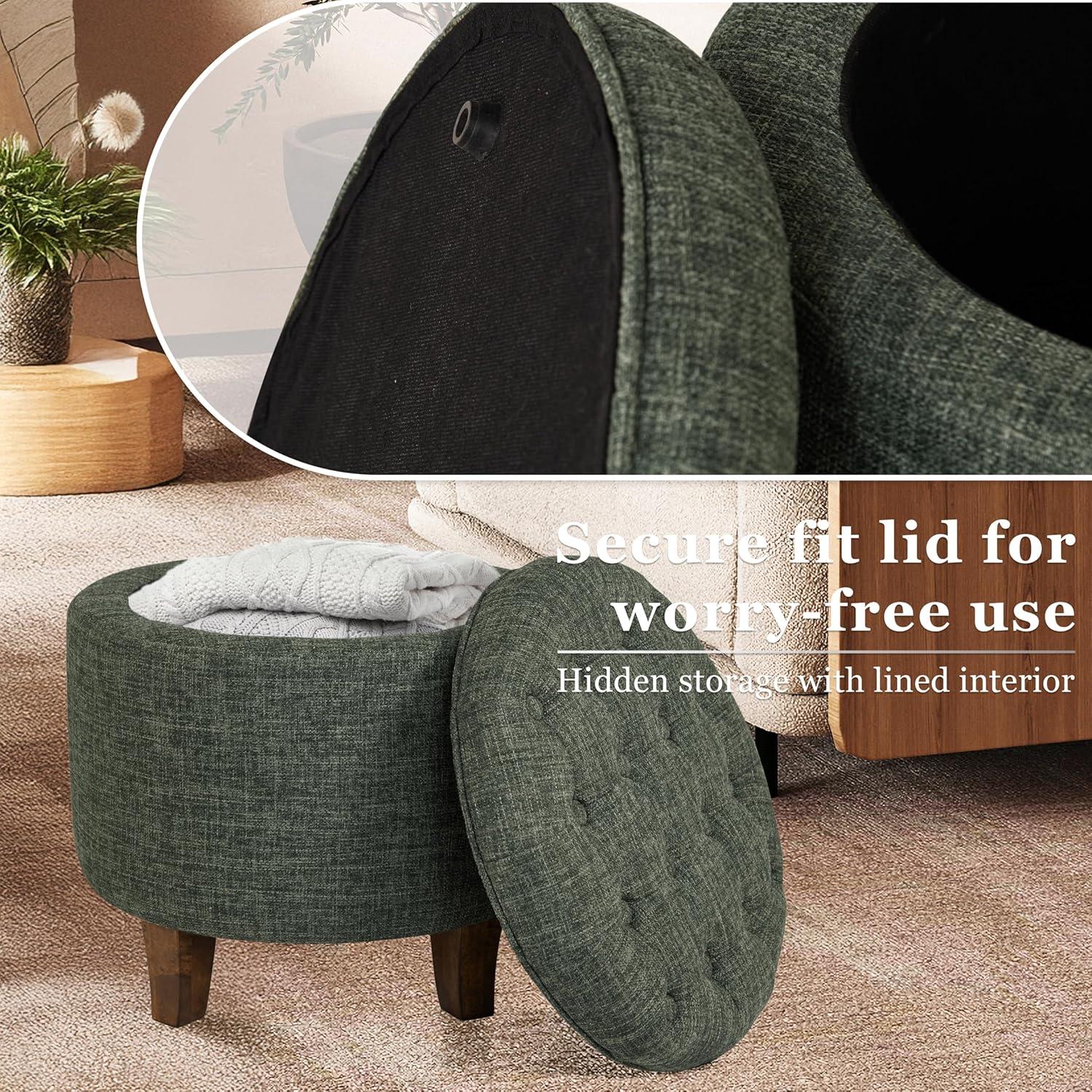 imageHomepop Home Decor Upholstered Round Tufted Foot Rest Ottoman Ottoman with Storage for Living Room amp Bedroom Decorative Home Furniture Green Clover FabricGreen Clover Fabric