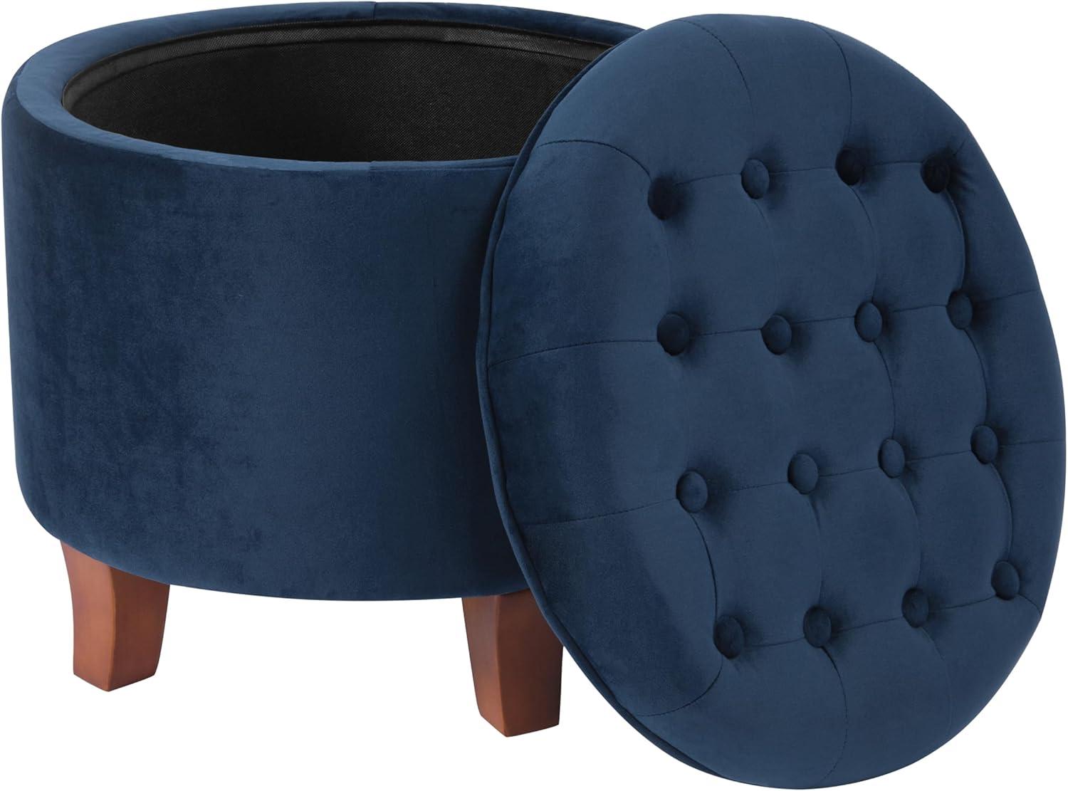 imageHomepop Home Decor Upholstered Round Tufted Foot Rest Ottoman Ottoman with Storage for Living Room amp Bedroom Decorative Home Furniture Green Clover FabricNavy