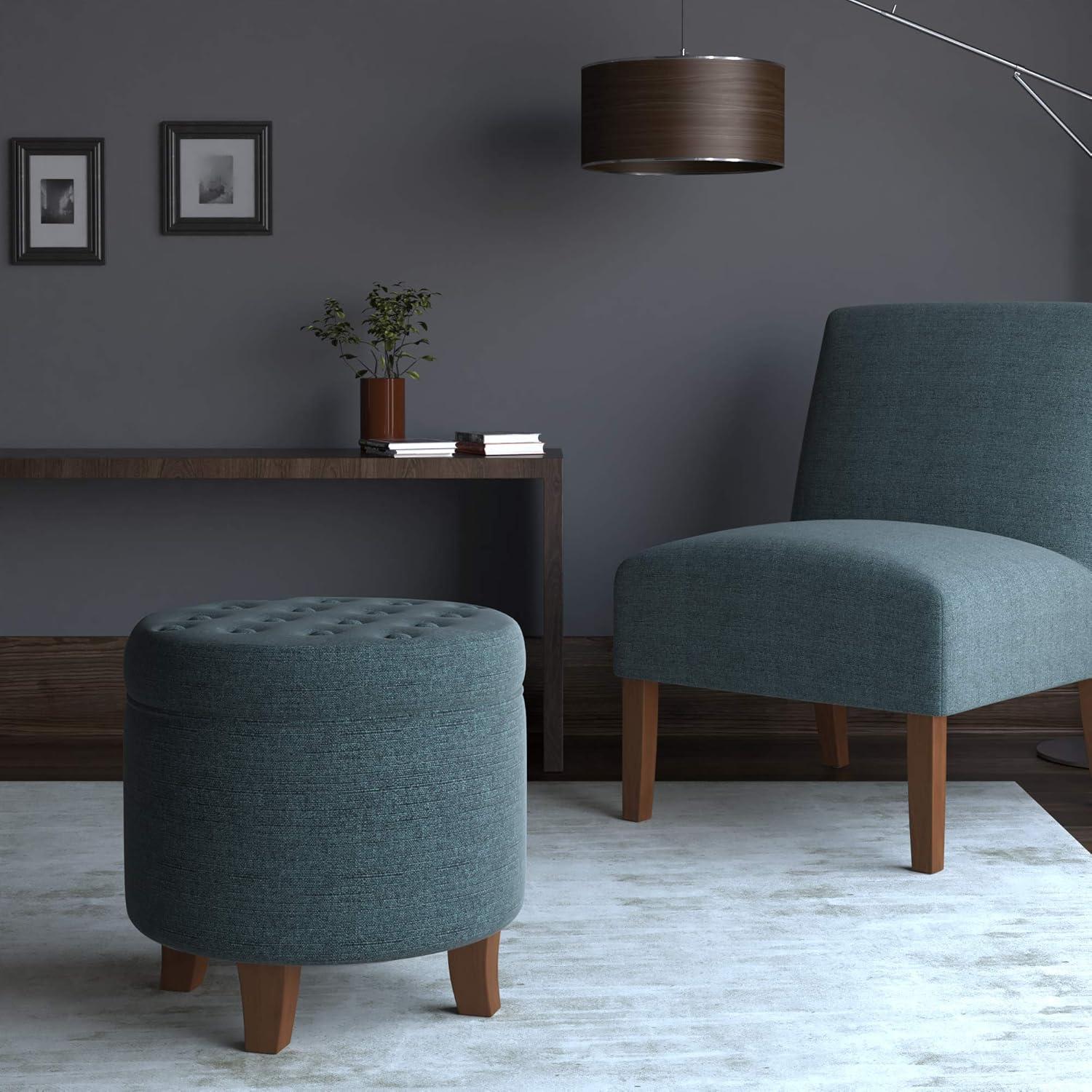 imageHomepop Home Decor Upholstered Round Tufted Foot Rest Ottoman Ottoman with Storage for Living Room amp Bedroom Decorative Home Furniture Green Clover FabricIndigo