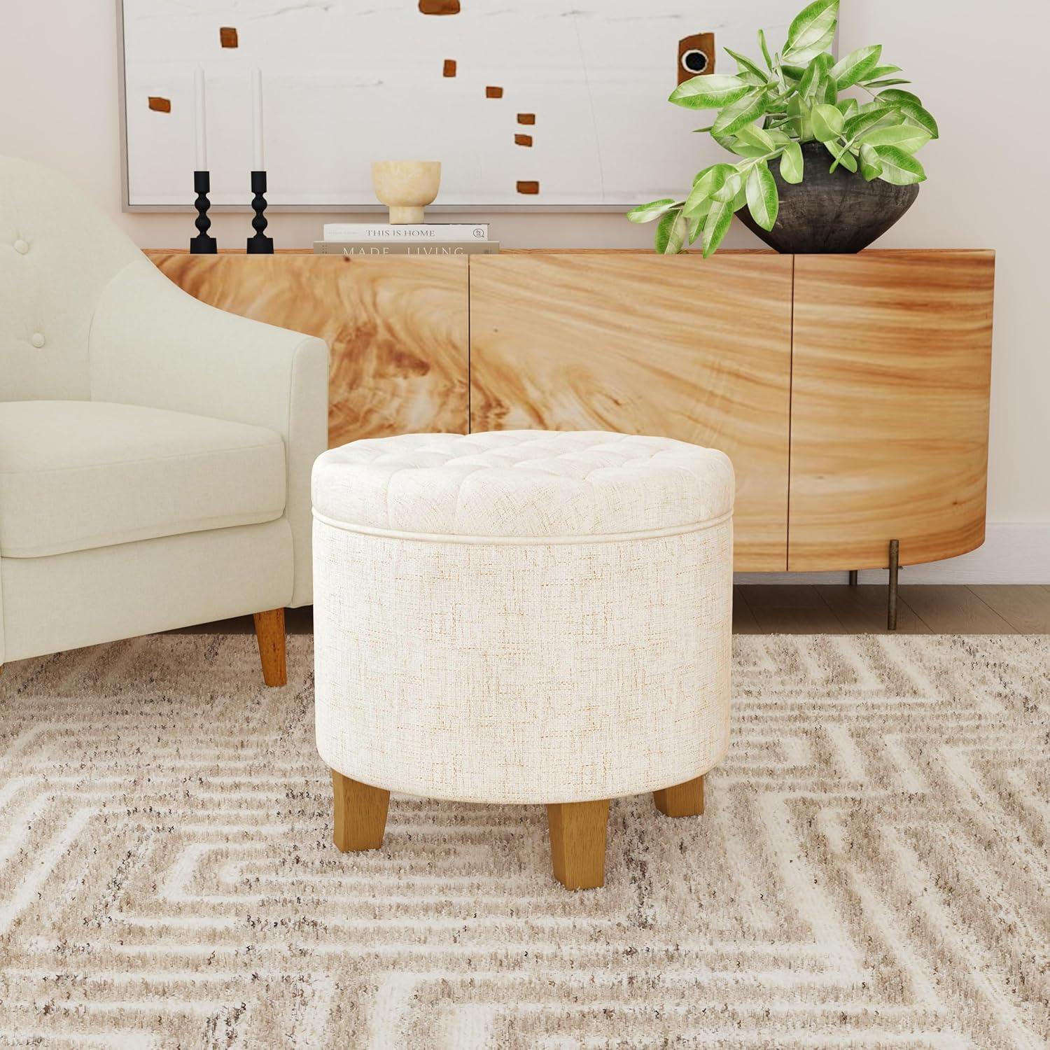 imageHomepop Home Decor Upholstered Round Tufted Foot Rest Ottoman Ottoman with Storage for Living Room amp Bedroom Decorative Home Furniture Green Clover FabricCream Textured Solid