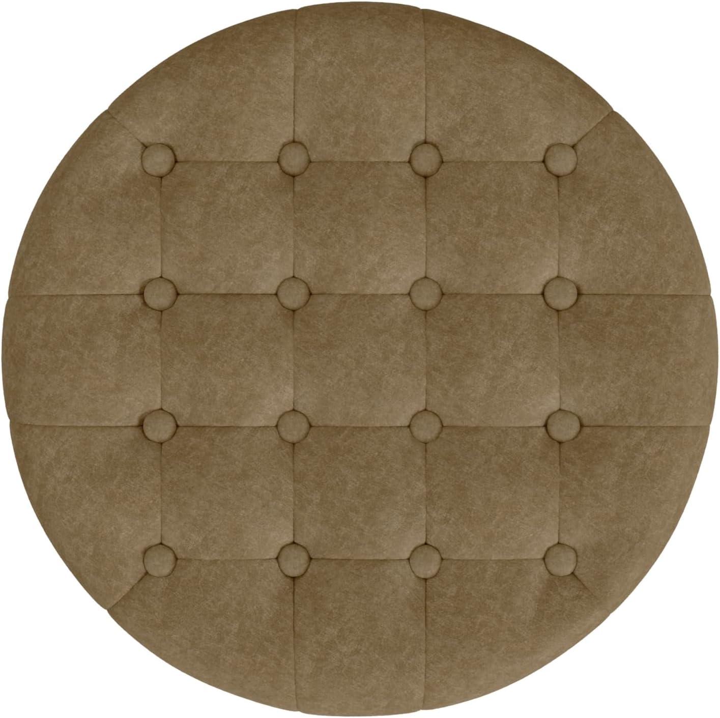imageHomepop Home Decor Upholstered Round Tufted Foot Rest Ottoman Ottoman with Storage for Living Room amp Bedroom Decorative Home Furniture Green Clover FabricMocha Velvet