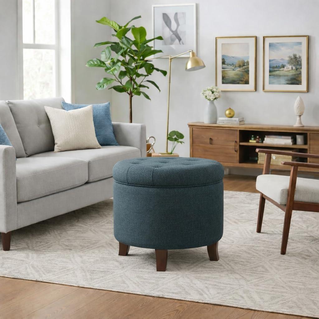 imageHomepop Home Decor Upholstered Round Tufted Foot Rest Ottoman Ottoman with Storage for Living Room amp Bedroom Decorative Home Furniture Green Clover FabricIndigo