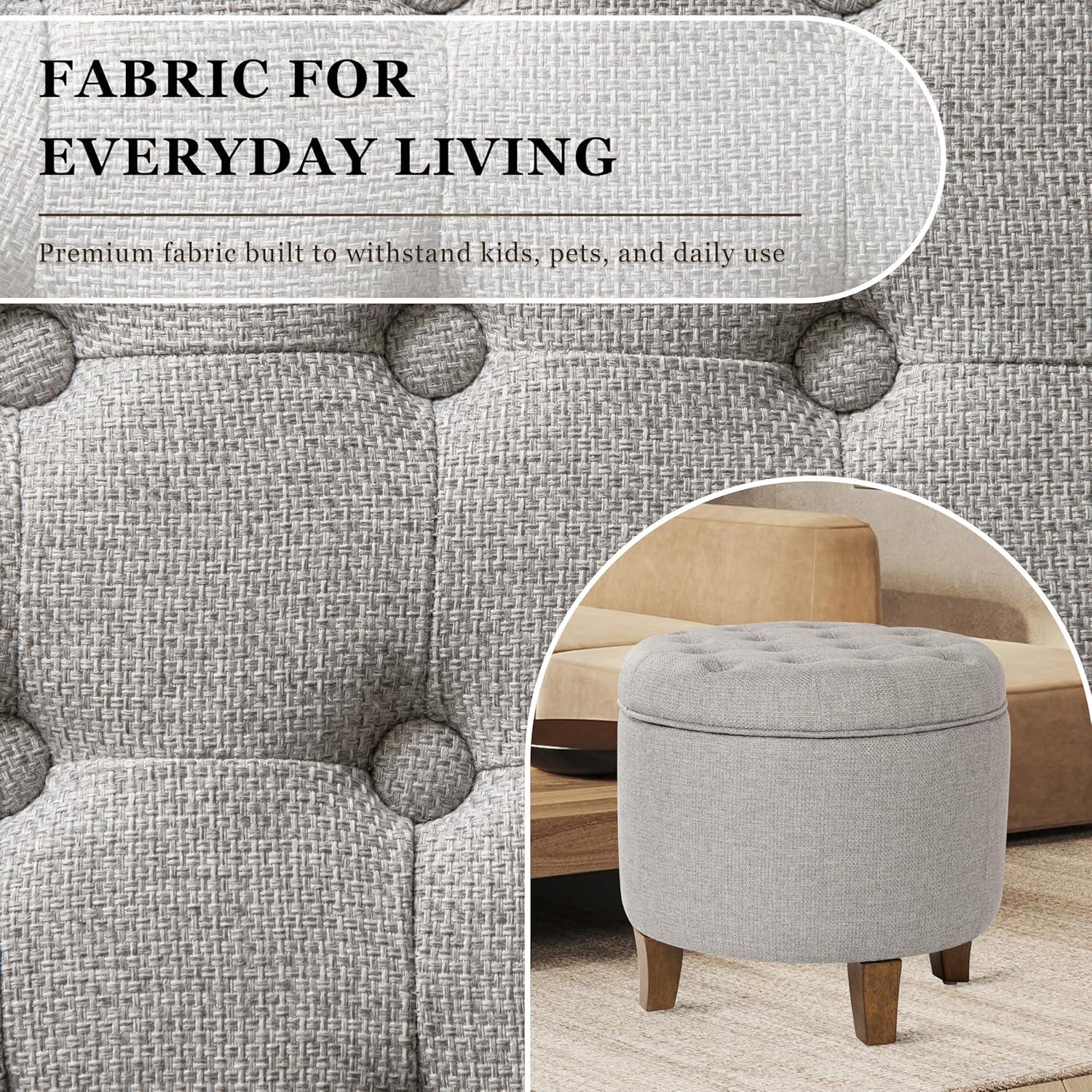 imageHomepop Home Decor Upholstered Round Tufted Foot Rest Ottoman Ottoman with Storage for Living Room amp Bedroom Decorative Home Furniture Green Clover FabricGray Fabric