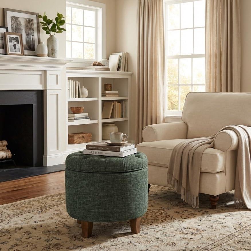 imageHomepop Home Decor Upholstered Round Tufted Foot Rest Ottoman Ottoman with Storage for Living Room amp Bedroom Decorative Home Furniture Green Clover FabricGreen Clover Fabric