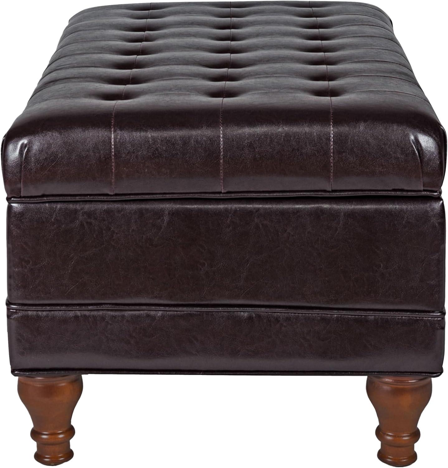 imageHomepop Home Decor Tufted Ainsley Button Storage Ottoman Bench with Hinged Lid Ottoman Bench with Storage for Living Room amp Bedroom Green Clover FabricEspresso