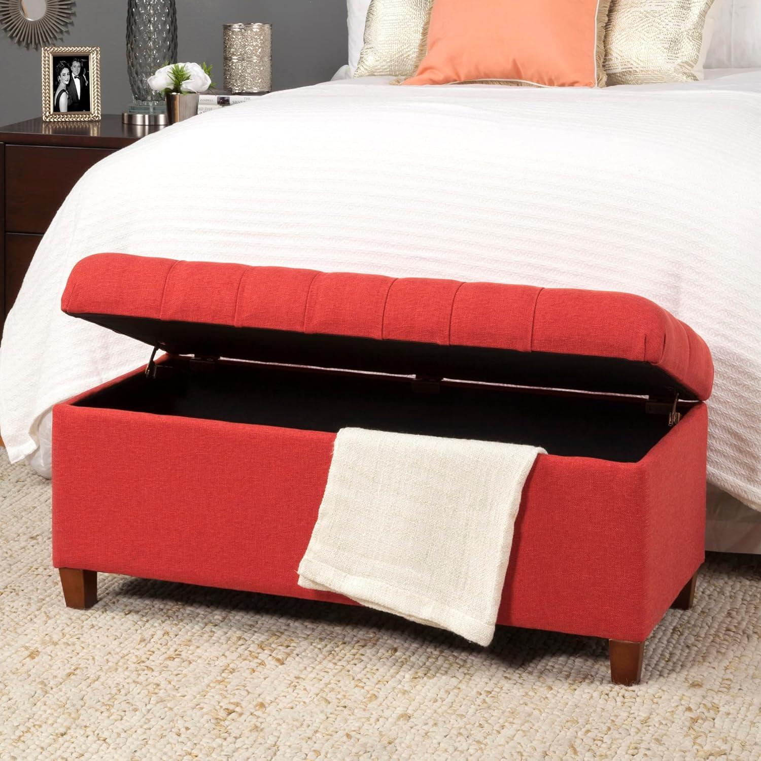 imageHomepop Home Decor Tufted Ainsley Button Storage Ottoman Bench with Hinged Lid Ottoman Bench with Storage for Living Room amp Bedroom Green Clover FabricCranberry