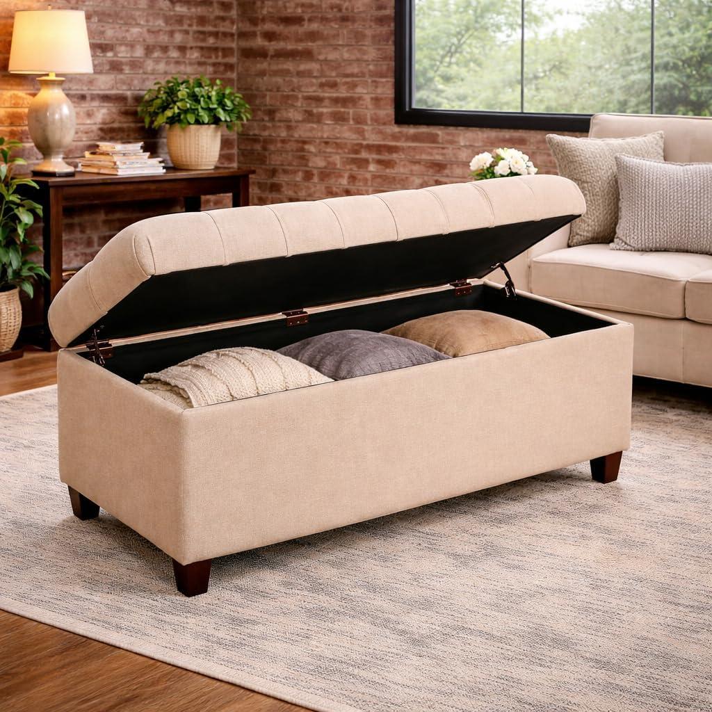 imageHomepop Home Decor Tufted Ainsley Button Storage Ottoman Bench with Hinged Lid Ottoman Bench with Storage for Living Room amp Bedroom Green Clover FabricCream