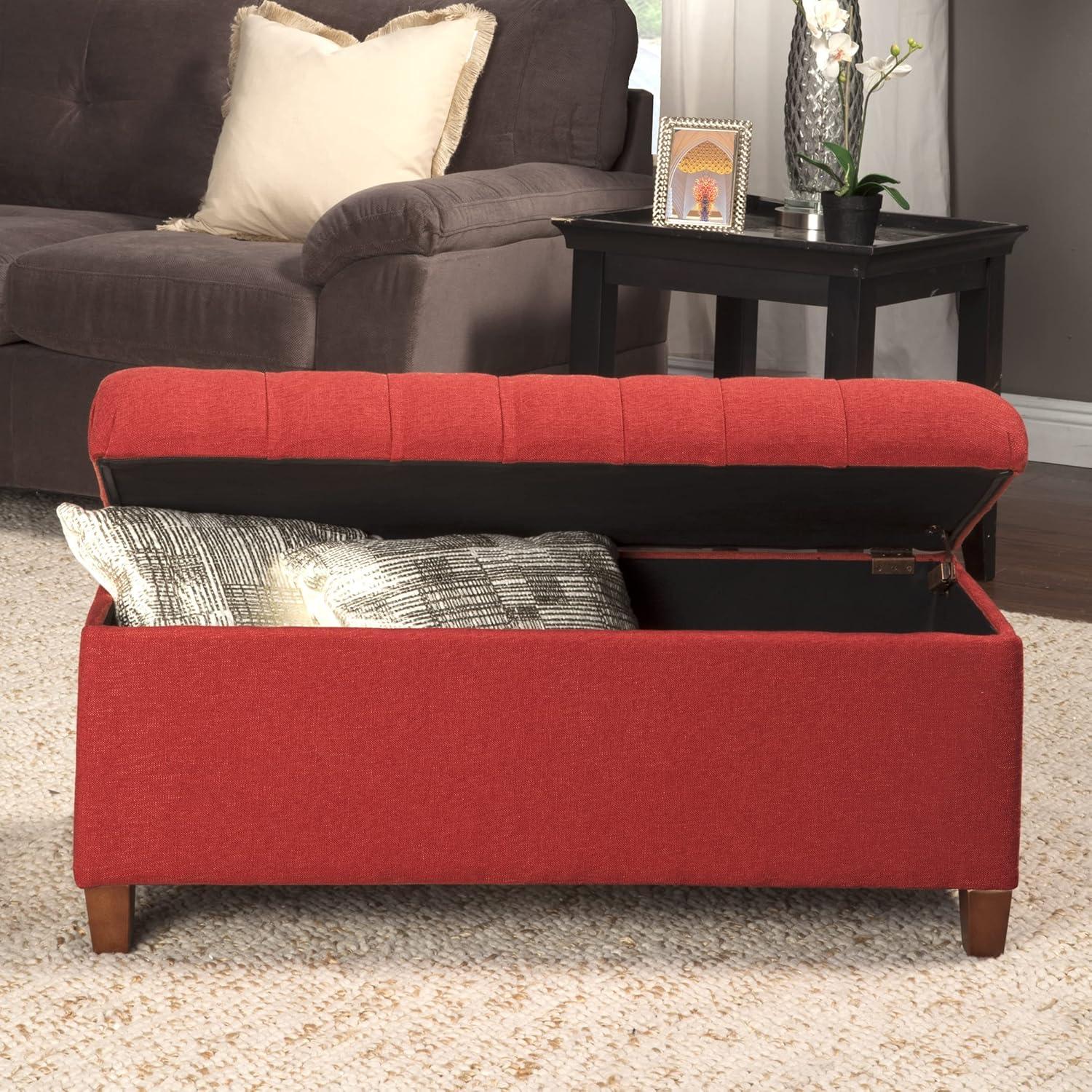 imageHomepop Home Decor Tufted Ainsley Button Storage Ottoman Bench with Hinged Lid Ottoman Bench with Storage for Living Room amp Bedroom Green Clover FabricCranberry