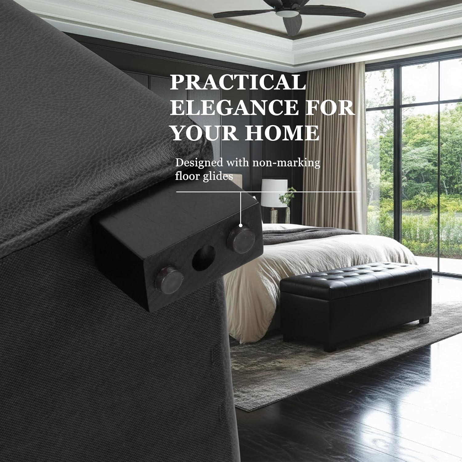imageHomepop Home Decor Tufted Ainsley Button Storage Ottoman Bench with Hinged Lid Ottoman Bench with Storage for Living Room amp Bedroom Green Clover FabricClassic Black