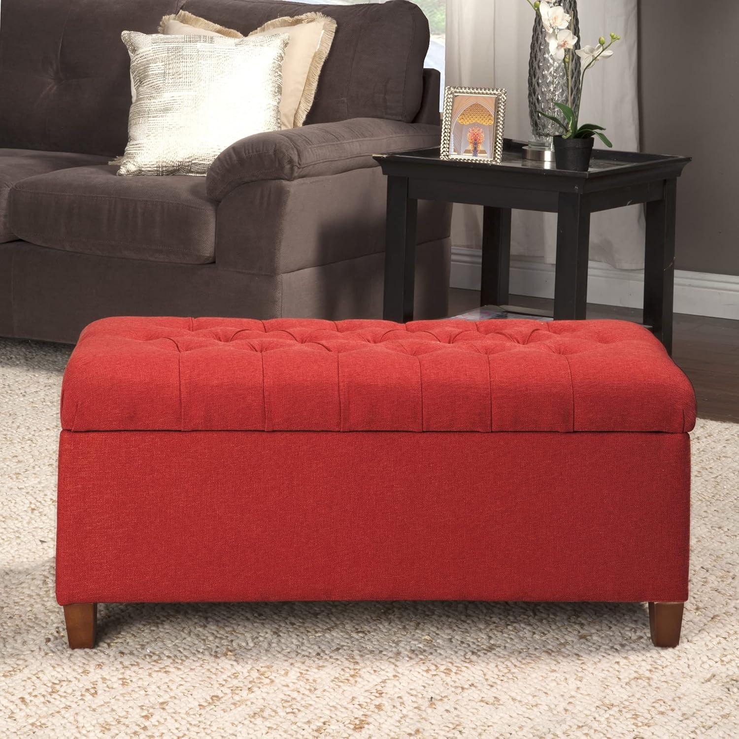 imageHomepop Home Decor Tufted Ainsley Button Storage Ottoman Bench with Hinged Lid Ottoman Bench with Storage for Living Room amp Bedroom Green Clover FabricCranberry