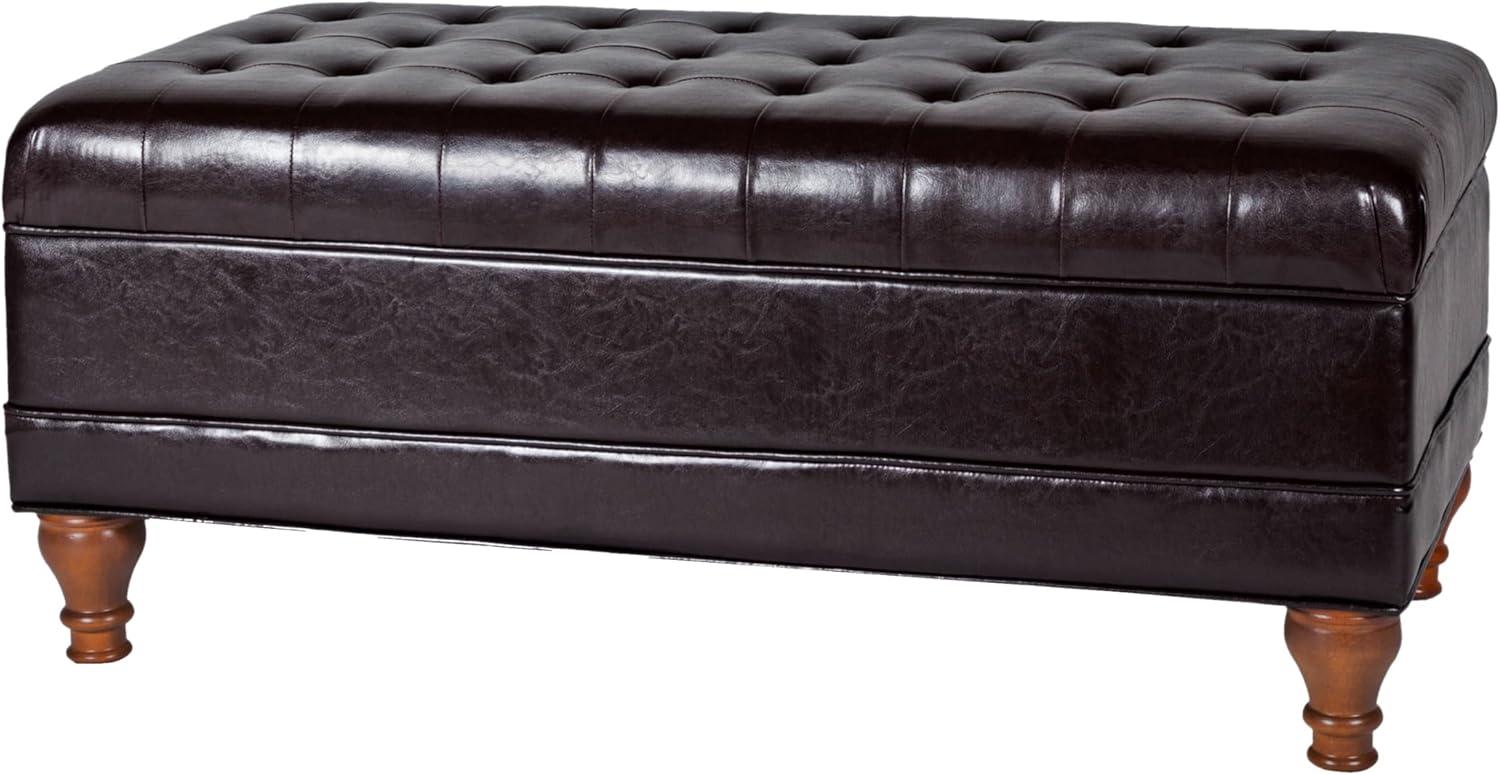 imageHomepop Home Decor Tufted Ainsley Button Storage Ottoman Bench with Hinged Lid Ottoman Bench with Storage for Living Room amp Bedroom Green Clover FabricEspresso