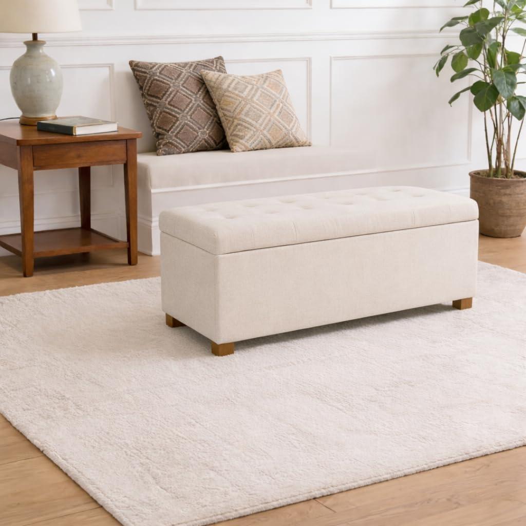 imageHomepop Home Decor Tufted Ainsley Button Storage Ottoman Bench with Hinged Lid Ottoman Bench with Storage for Living Room amp Bedroom Green Clover FabricLight Gray