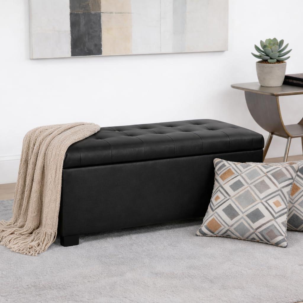 imageHomepop Home Decor Tufted Ainsley Button Storage Ottoman Bench with Hinged Lid Ottoman Bench with Storage for Living Room amp Bedroom Green Clover FabricClassic Black