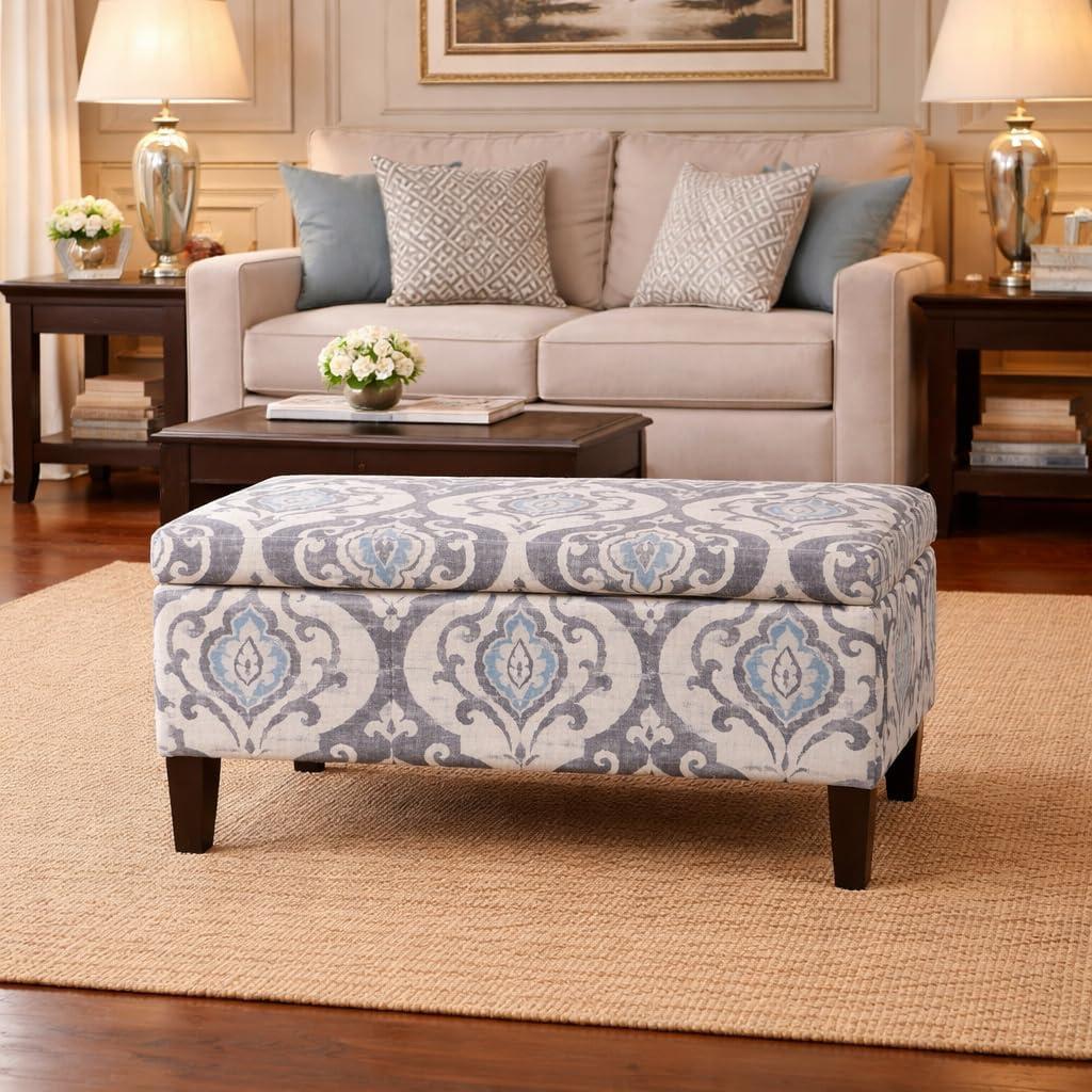 imageHomepop Home Decor Tufted Ainsley Button Storage Ottoman Bench with Hinged Lid Ottoman Bench with Storage for Living Room amp Bedroom Green Clover FabricSlate Damask