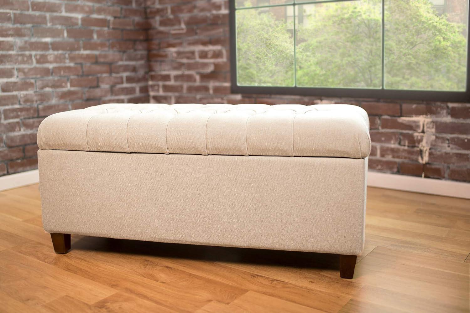 imageHomepop Home Decor Tufted Ainsley Button Storage Ottoman Bench with Hinged Lid Ottoman Bench with Storage for Living Room amp Bedroom Green Clover FabricCream