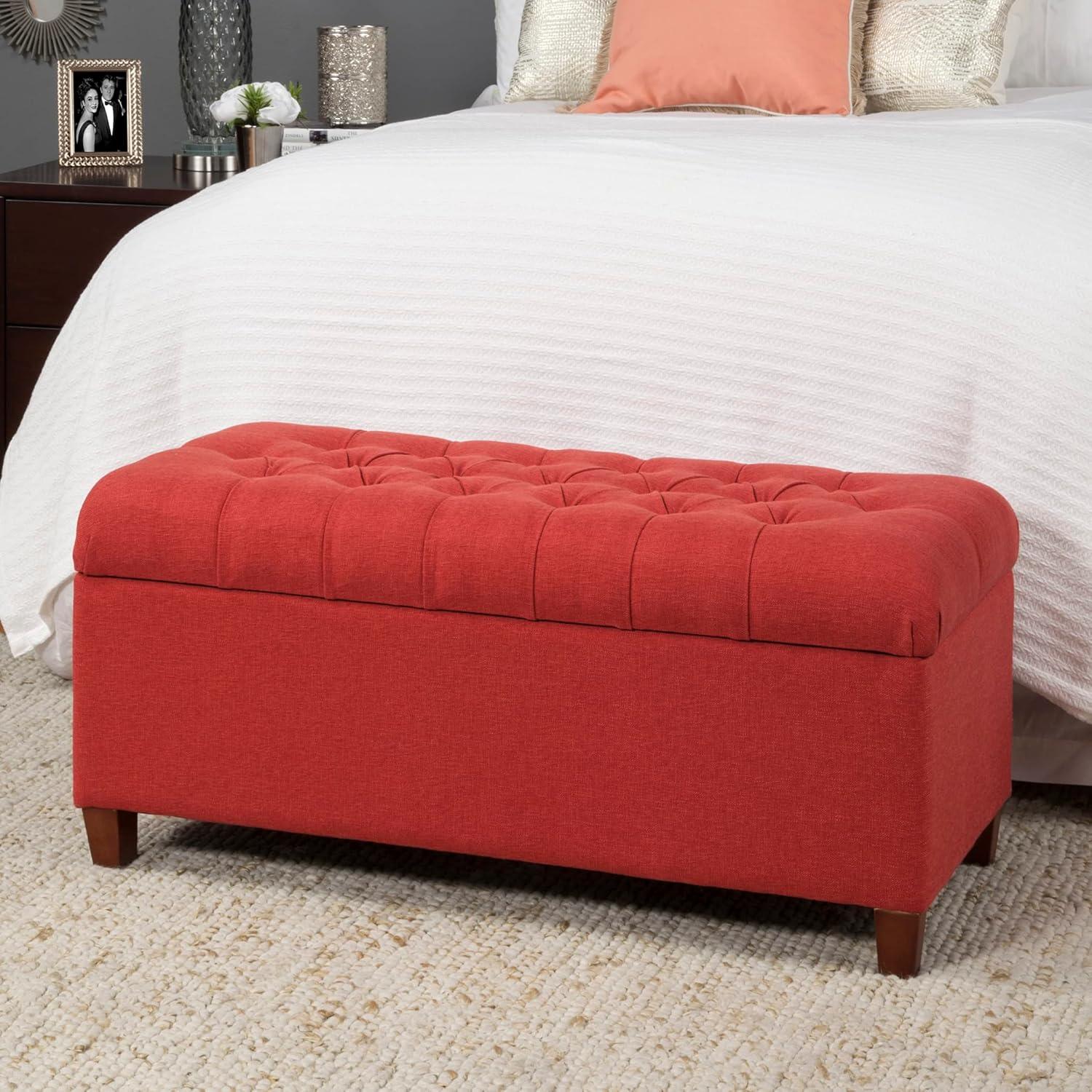 imageHomepop Home Decor Tufted Ainsley Button Storage Ottoman Bench with Hinged Lid Ottoman Bench with Storage for Living Room amp Bedroom Green Clover FabricCranberry