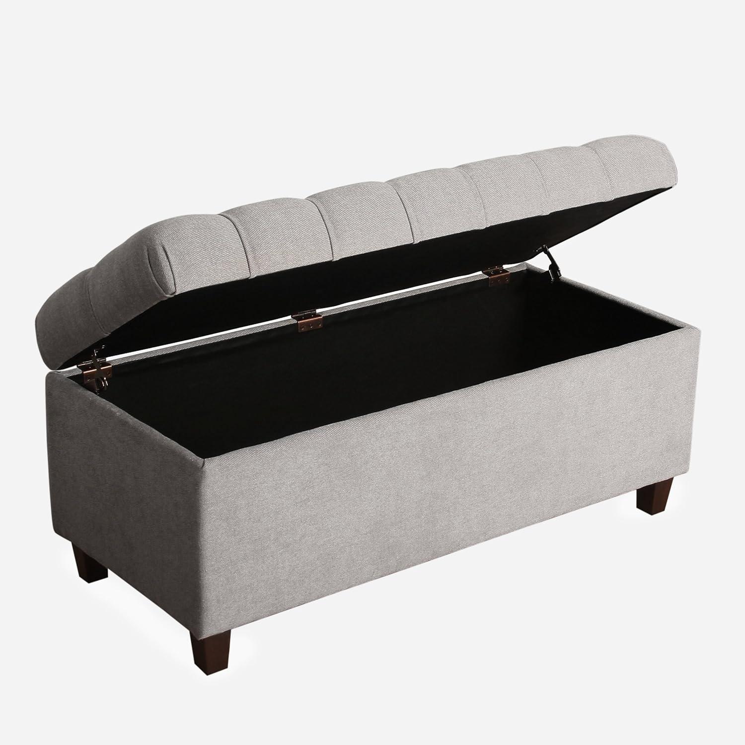 imageHomepop Home Decor Tufted Ainsley Button Storage Ottoman Bench with Hinged Lid Ottoman Bench with Storage for Living Room amp Bedroom Green Clover FabricTextured Gray