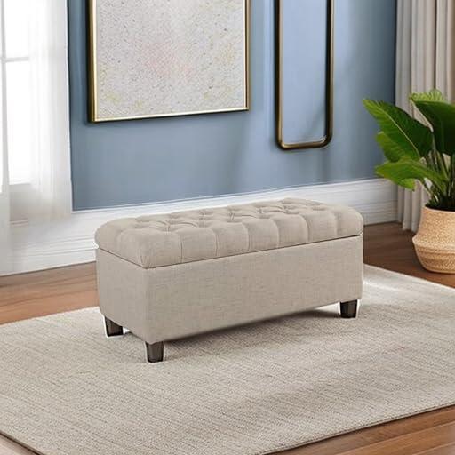 imageHomepop Home Decor Tufted Ainsley Button Storage Ottoman Bench with Hinged Lid Ottoman Bench with Storage for Living Room amp Bedroom Green Clover FabricTan