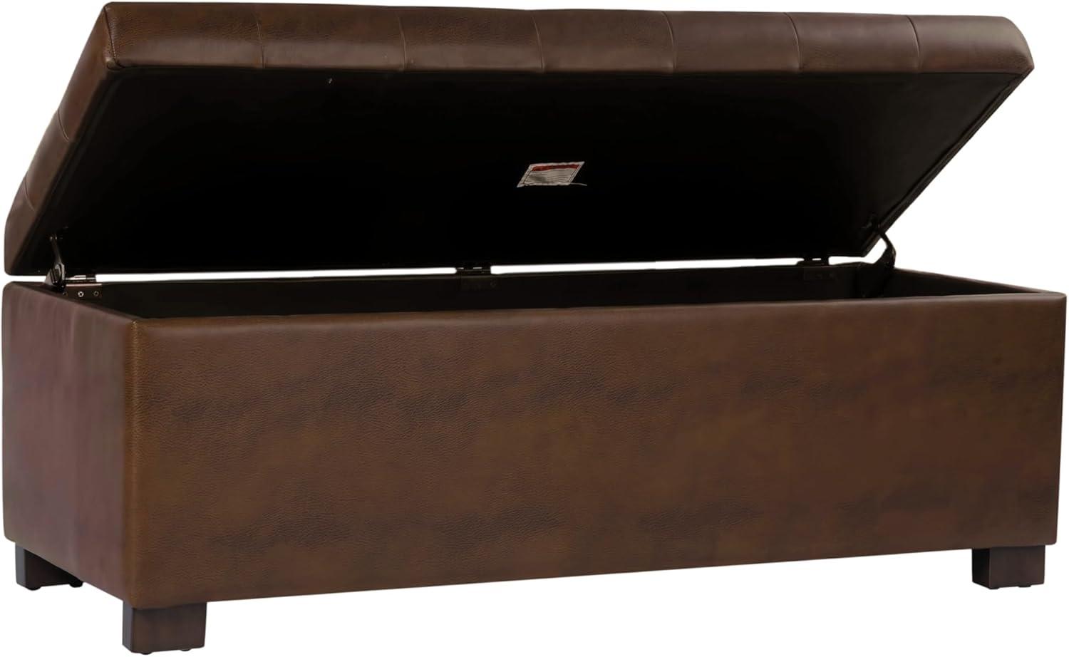 imageHomepop Home Decor Tufted Ainsley Button Storage Ottoman Bench with Hinged Lid Ottoman Bench with Storage for Living Room amp Bedroom Green Clover FabricAntique Brown