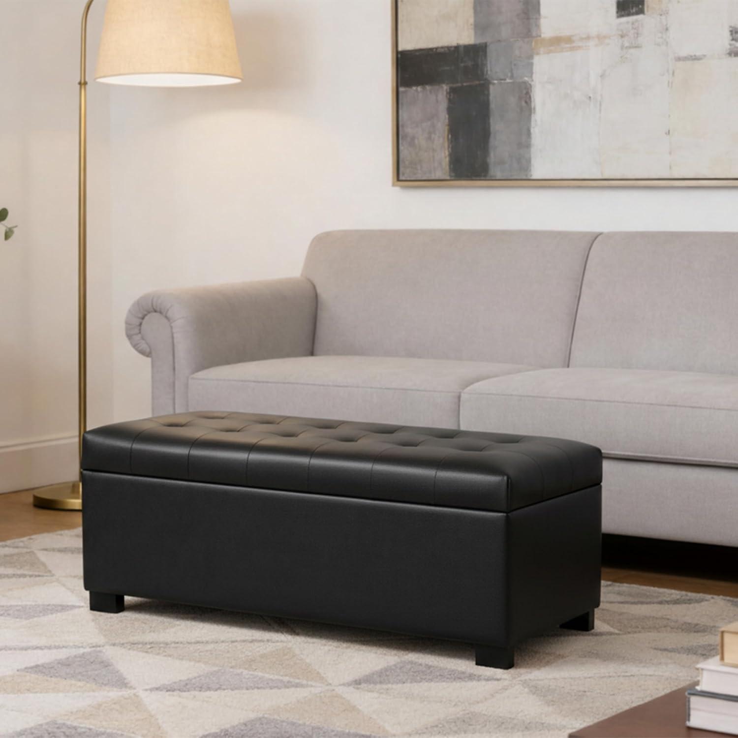 imageHomepop Home Decor Tufted Ainsley Button Storage Ottoman Bench with Hinged Lid Ottoman Bench with Storage for Living Room amp Bedroom Green Clover FabricClassic Black