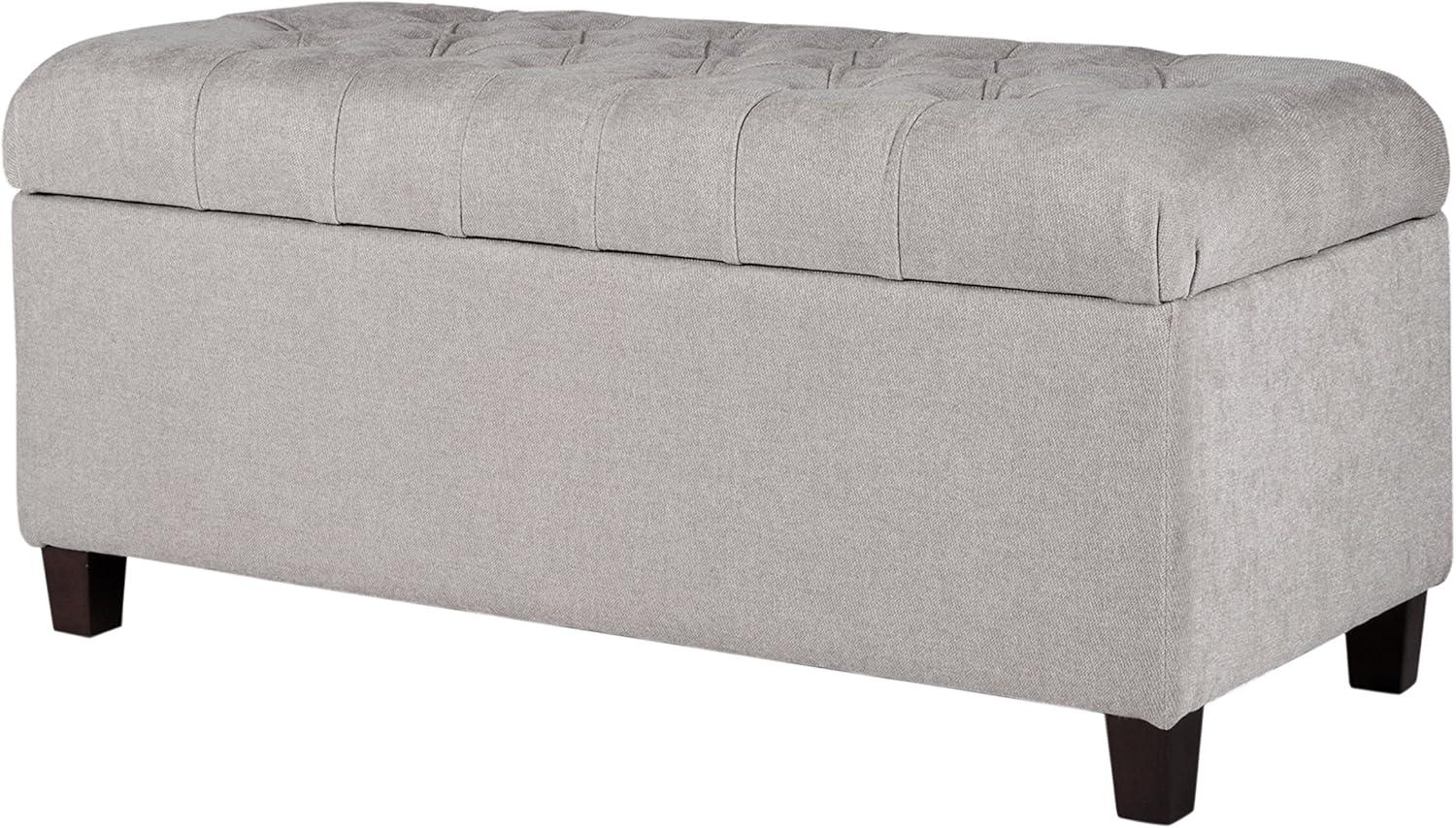 imageHomepop Home Decor Tufted Ainsley Button Storage Ottoman Bench with Hinged Lid Ottoman Bench with Storage for Living Room amp Bedroom Green Clover FabricTextured Gray