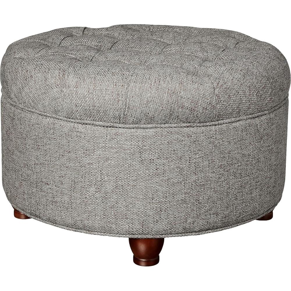 imageHomepop Home Decor Button Tufted Faux Leather Round Storage Ottoman Ottoman with Storage for Living Room amp Bedroom Black Faux LeatherDark Gray