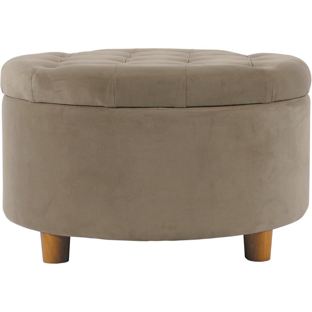 imageHomepop Home Decor Button Tufted Faux Leather Round Storage Ottoman Ottoman with Storage for Living Room amp Bedroom Sand Faux LeatherFawn Velvet