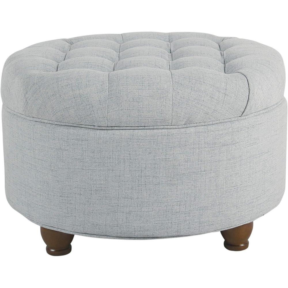 imageHomepop Home Decor Button Tufted Faux Leather Round Storage Ottoman Ottoman with Storage for Living Room amp Bedroom Sand Faux LeatherLight Blue