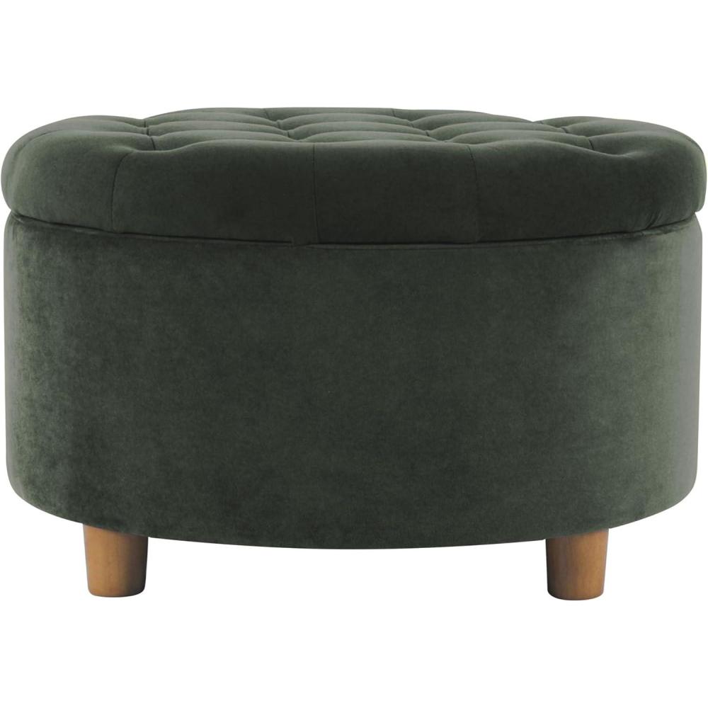 imageHomepop Home Decor Button Tufted Faux Leather Round Storage Ottoman Ottoman with Storage for Living Room amp Bedroom Sand Faux LeatherLoden Green Velvet
