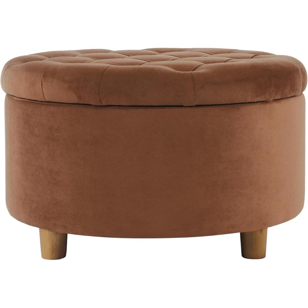 imageHomepop Home Decor Button Tufted Faux Leather Round Storage Ottoman Ottoman with Storage for Living Room amp Bedroom Sand Faux LeatherSpice Orange