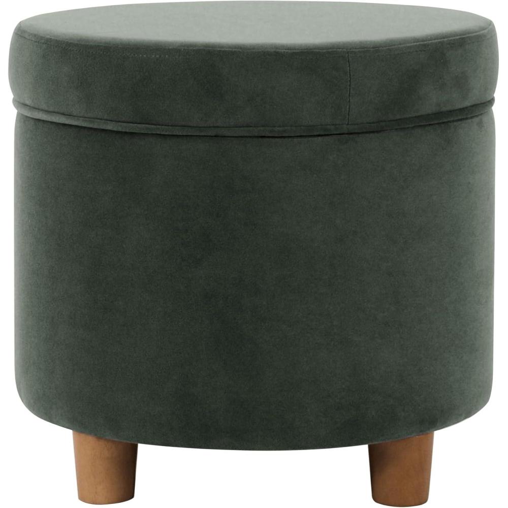 imageHomepop Home Decor  Upholstered Round Storage Ottoman with Nailheads Ottoman with Storage for Living Room amp Bedroom Brown Faux LeatherLoden Green