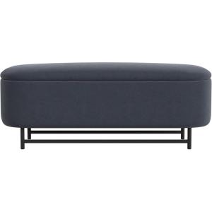 HomePop Ellipse Modern Storage Bench with Metal Legs |Homepop Home Décor|Bench with Storage for Living Room & Bedroom – Cream Boucle(Steel Blue Velvet)