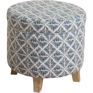 Homepop Home Decor | Upholstered Round Storage Ottoman with Nailheads| Ottoman with Storage for Living Room & Bedroom, Brown Faux Leather(Blue)