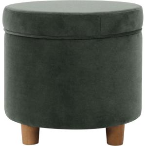 Homepop Home Decor | Upholstered Round Storage Ottoman with Nailheads| Ottoman with Storage for Living Room & Bedroom, Brown Faux Leather(Loden Green)