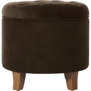 Homepop Home Decor | Upholstered Round Tufted Foot Rest Ottoman | Ottoman with Storage for Living Room & Bedroom | Decorative Home Furniture, Green Clover Fabric(Brown Velvet)