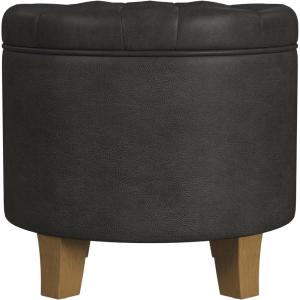 Homepop Home Decor | Upholstered Round Tufted Foot Rest Ottoman | Ottoman with Storage for Living Room & Bedroom | Decorative Home Furniture, Green Clover Fabric(Black Faux Leather)
