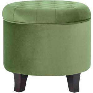 Homepop Home Decor | Upholstered Round Tufted Foot Rest Ottoman | Ottoman with Storage for Living Room & Bedroom | Decorative Home Furniture, Green Clover Fabric(Green)