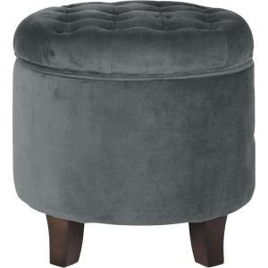 Homepop Home Decor | Upholstered Round Tufted Foot Rest Ottoman | Ottoman with Storage for Living Room & Bedroom | Decorative Home Furniture, Green Clover Fabric(Dark Gray)