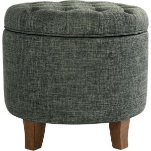 Homepop Home Decor | Upholstered Round Tufted Foot Rest Ottoman | Ottoman with Storage for Living Room & Bedroom | Decorative Home Furniture, Green Clover Fabric(Green Clover Fabric)