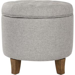 Homepop Home Decor | Upholstered Round Tufted Foot Rest Ottoman | Ottoman with Storage for Living Room & Bedroom | Decorative Home Furniture, Green Clover Fabric(Gray Fabric)