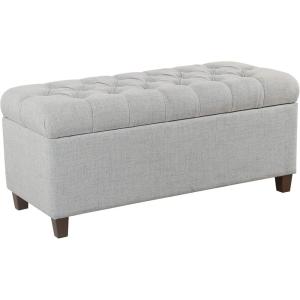 Homepop Home Decor Tufted Ainsley Button Storage Ottoman Bench with Hinged Lid Ottoman Bench with Storage for Living Room & Bedroom, Green Clover Fabric(Light Blue)