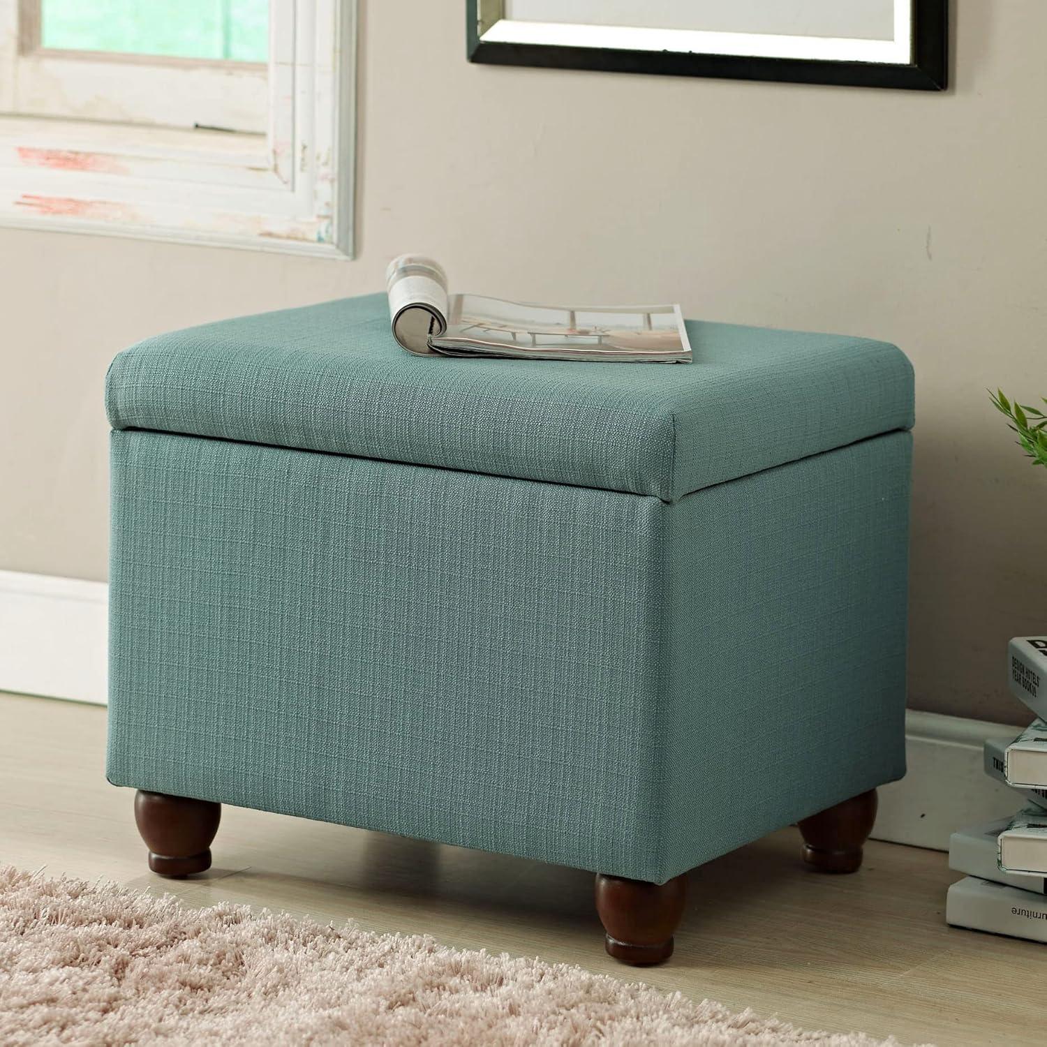 imageHomePop Dinah 24 Storage Ottoman Loden Green VelvetAqua Linen